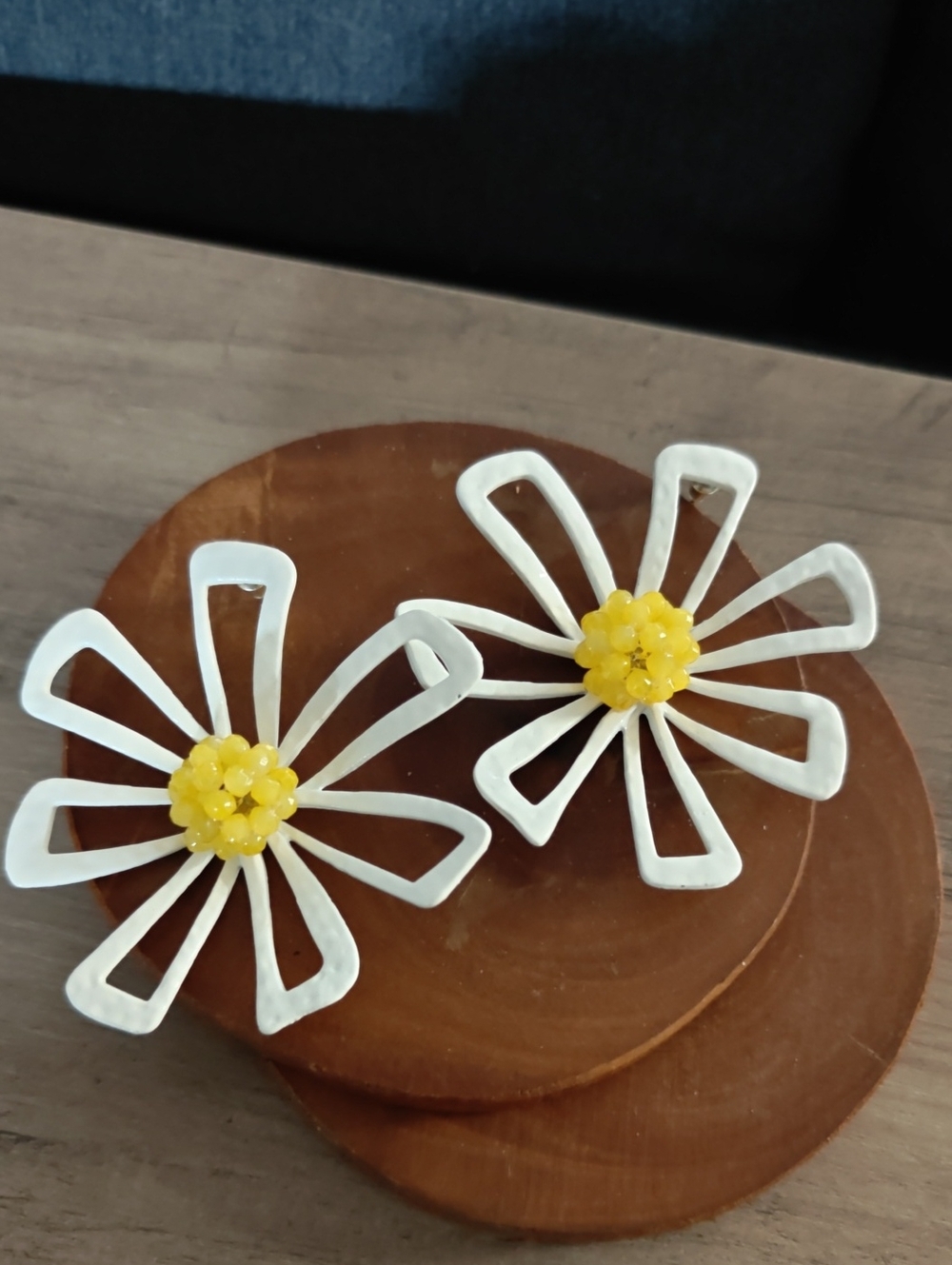 Large White and Yellow Daisy Flower Earrings